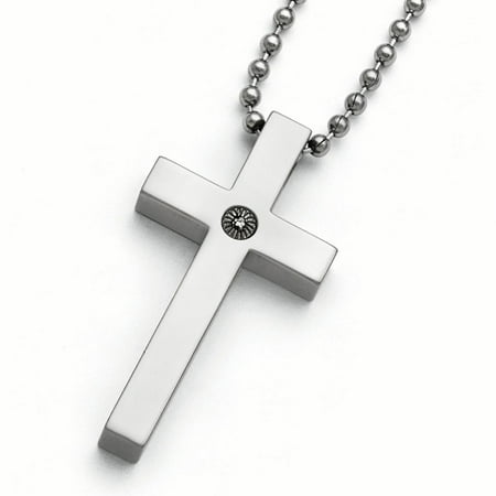 - Titanium Polished 1/2pt. Diamond Cross Necklace