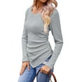 thumbnail image 2 of Womens Long Sleeve Shirts V Neck Ribbed Knit Slim Fit Light-Weight Sweater Fall Dressy Casual Tops Grey L, 2 of 9