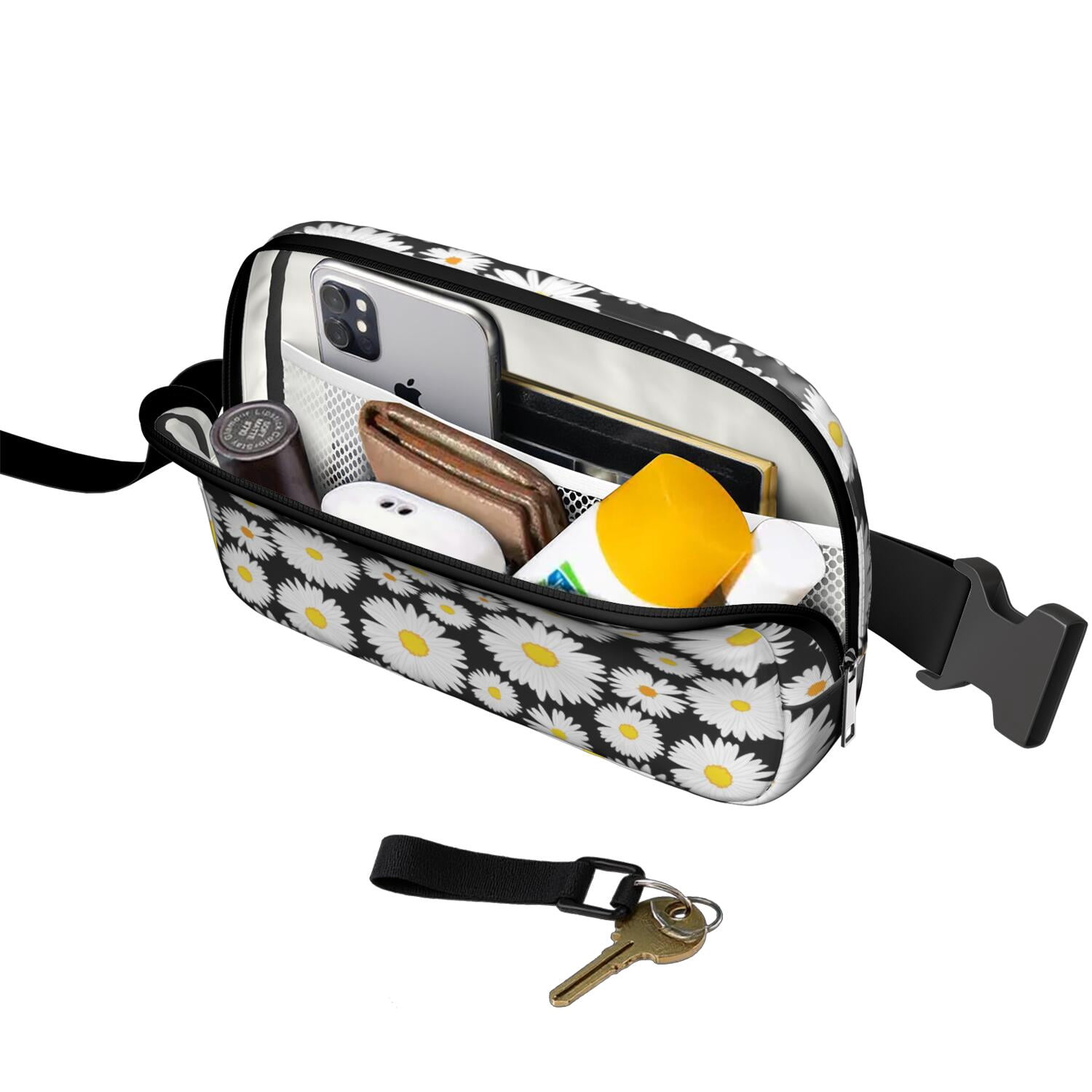 Spring Daisy Fanny Pack – Vintage Boho Flower Waist Bag with Cute Yellow Floral Print for Seasonal Festivals & Travel