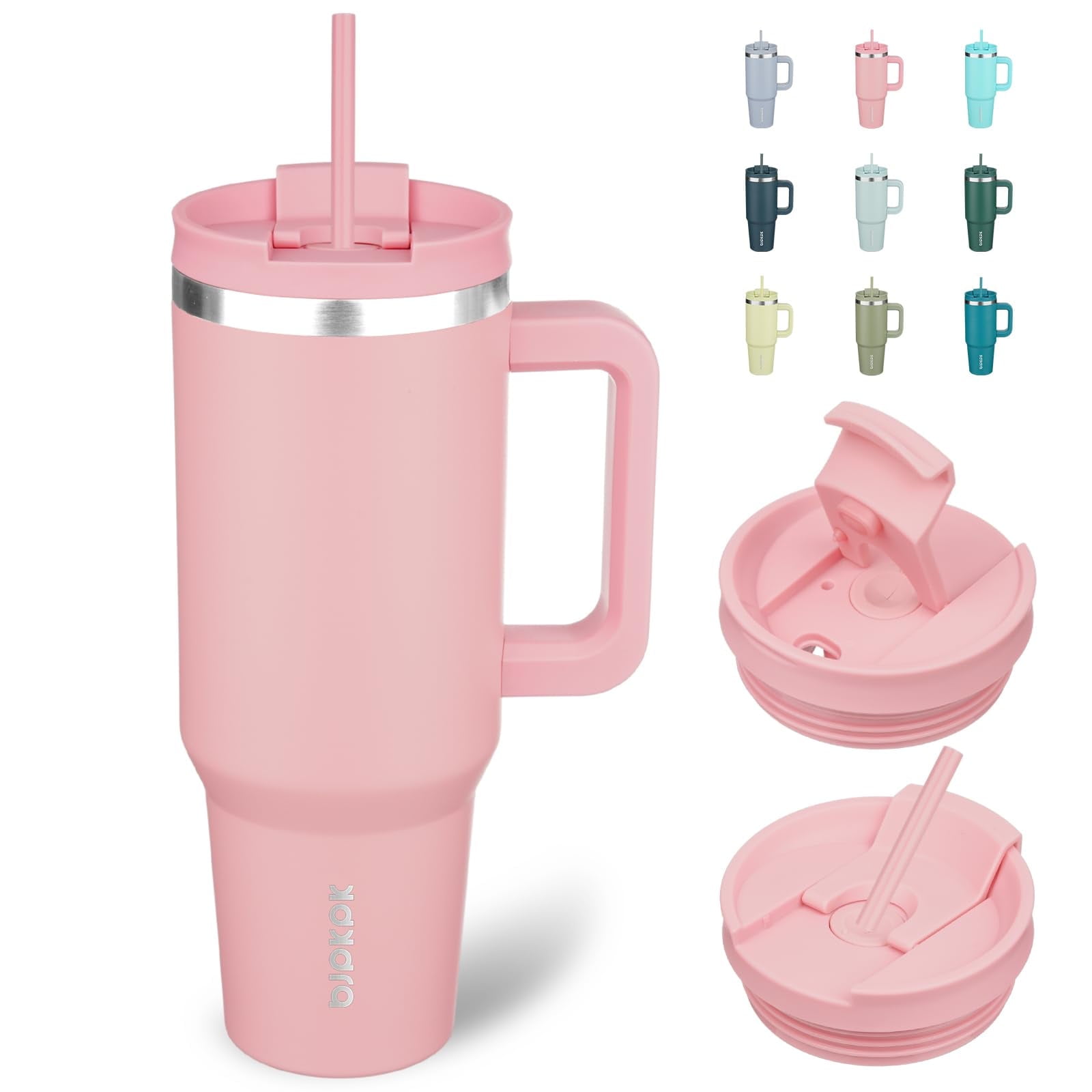 BJPKPK 40oz Insulated Tumbler with Handle and Straw, Pink photo 1