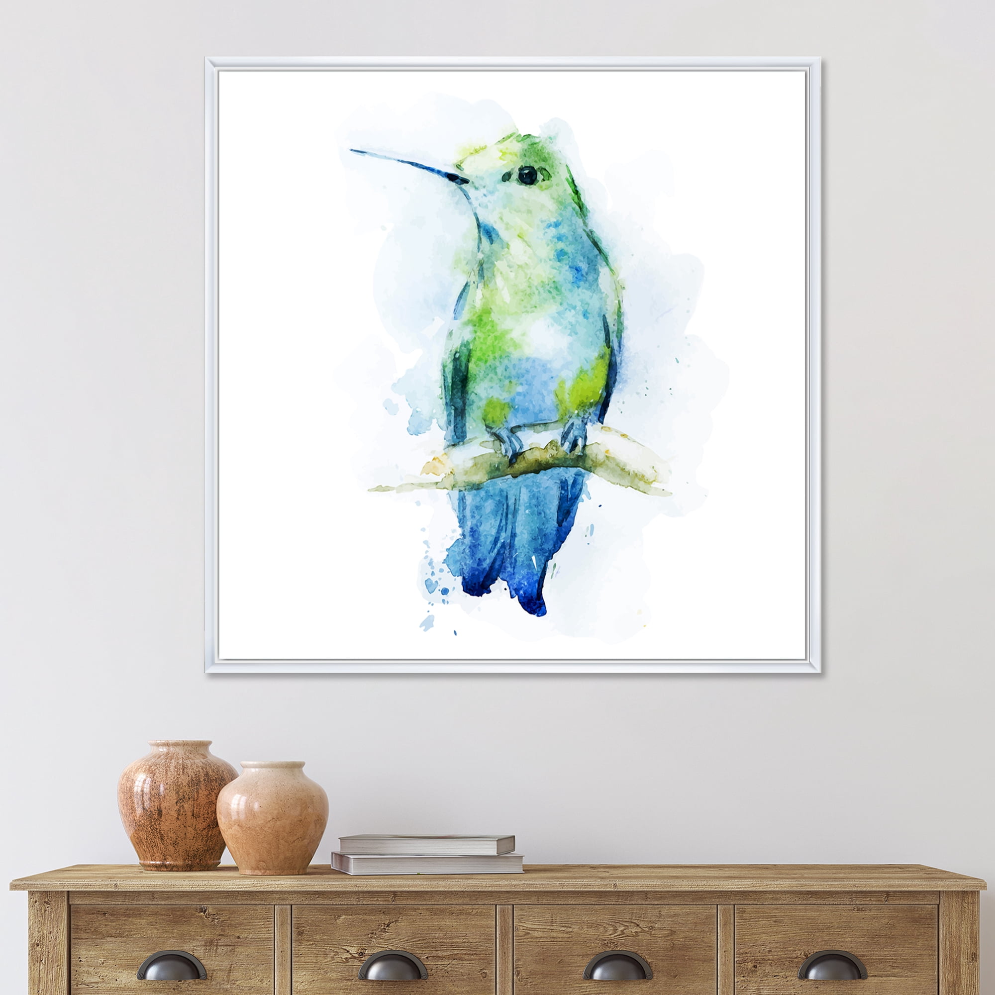 Designart 'Colibri Bird On Branch' Traditional Framed Canvas Wall Art Print