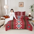 thumbnail image 4 of Homewish Retro Boho Aztec Bedding Comforter Set,Vintage Striped Rhombus Twin Comforter Sets,Red Cyan Beige Bedding Set For Adults,Super Cozy Room Decor Reversible,2pcs, 4 of 8