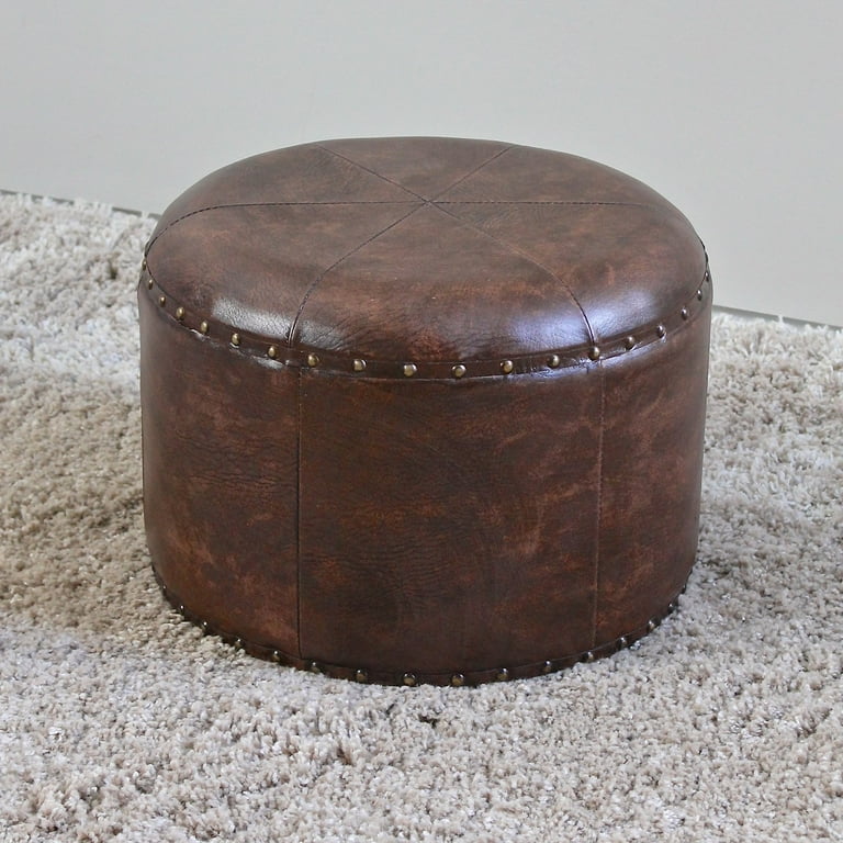 International Caravan Mini Round Faux Leather Stool International Caravan Mini Round Faux Leather Stool