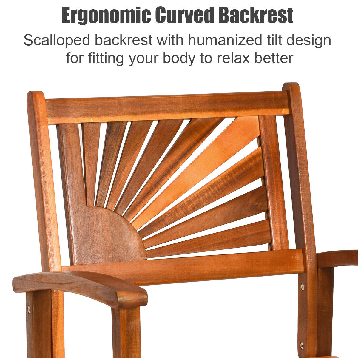 Gymax Set of 2 29.5" Bar Chair Acacia Wood Barstools w/ Sector Backrest & Slatted Seat
