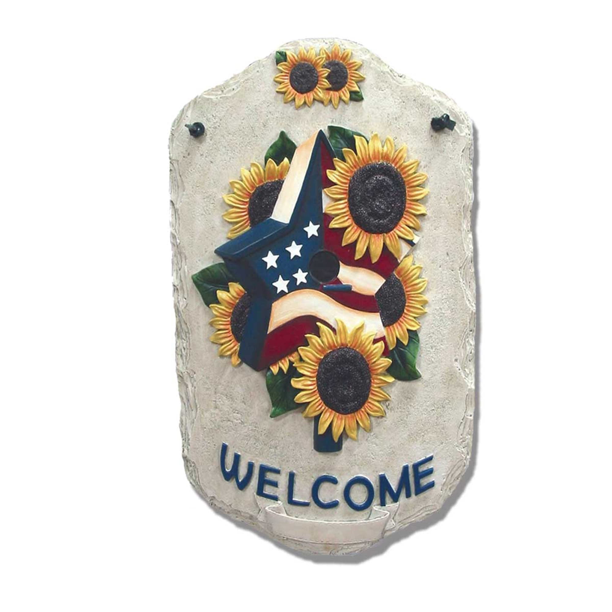 hand painted welcome slate birdhouse and flowers