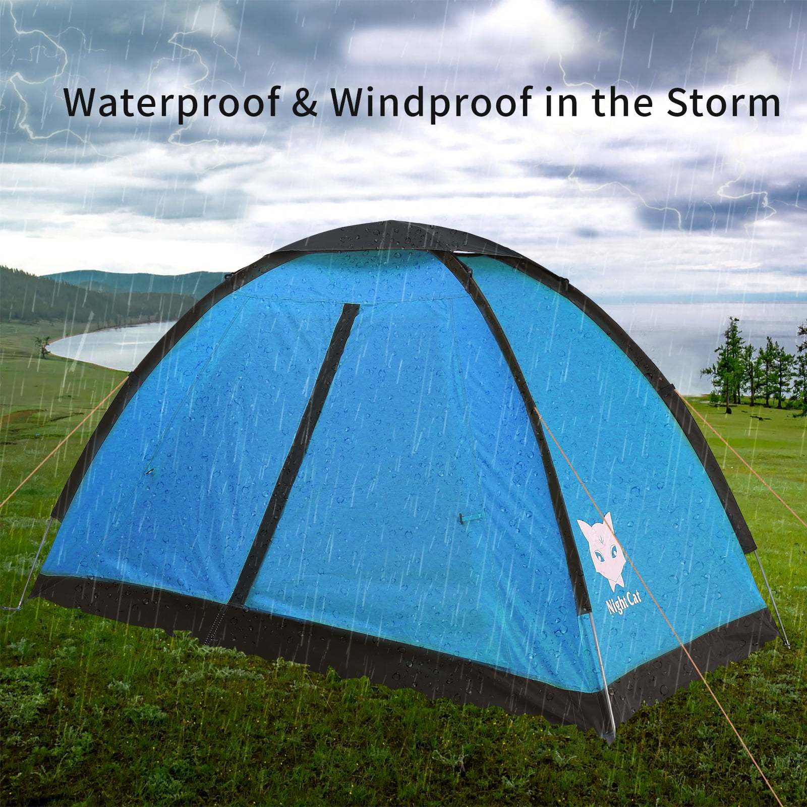 Night Cat Backpacking Tent for One 1 to 2 Persons Lightweight Waterproof Camping Hiking Tent for Adults Kids Scouts Easy Setup Single Layer 2.2x1.2m