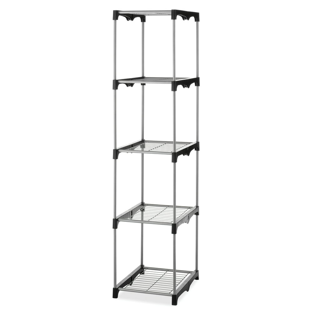 Whitmor 5 Tier Shelf Tower Closet Storage Organizer Silver & Black 19.5" x 15.5" x 68.0