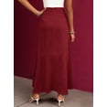 thumbnail image 3 of Women's Wine Red Satin Tie-Waist Maxi Skirt High-Low Ruffle Hem Formal Evening Party Skirt, 3 of 4
