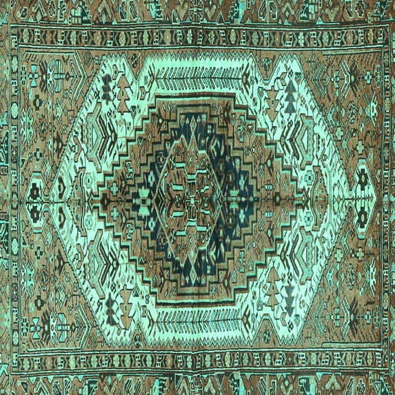 Ahgly Company Machine Washable Indoor Square Persian Turquoise Blue Traditional Area Rugs, 7' Square