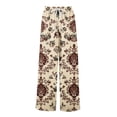 thumbnail image 4 of Dress Pants Women Petite High Waisted Wide Leg Summer Beach Vacation Pants Boho Lounge Casual Palazzo Trousers Brown M, 4 of 8