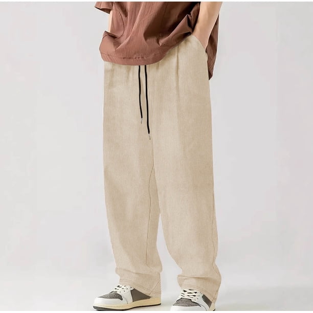 Pantalones largos de pana elásticos con cordones para hombre, de color liso, para actividades al aire libre, para fitness, pantalones largos para hombre