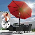 thumbnail image 4 of 9ft Solar LED Patio Umbrella, Wine Red Sunshade with 24 Lights, Tilt Function & Crank Handle, Rust-Resistant Steel & Polyester Canopy for Backyard, Garden, Pool and Balcony, 4 of 7
