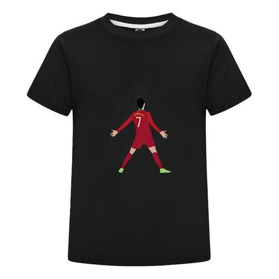 Kids CR7 Cristiano Ronaldo Shirt | Youth Soccer Tee for Boys Girls | Black Short Sleeve Comfortable T-Shirt for Fans