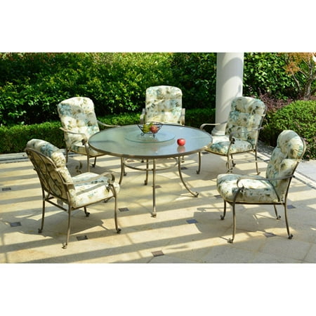 Mainstays Willow Springs 6-Piece Patio Dining Set with Lazy Susan, Cream, Seats 5