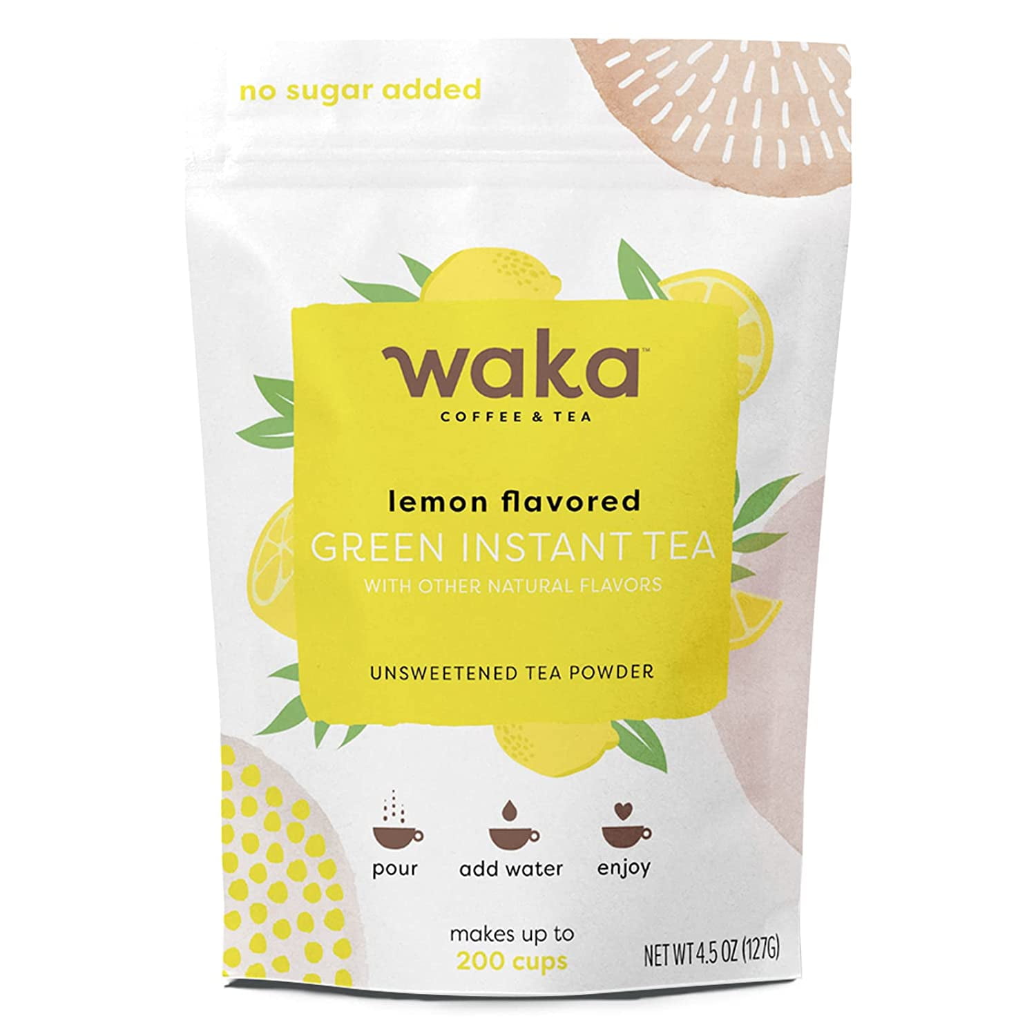 Waka Quality Instant Tea — No Sugar Added & Unsweetened Lemon Flavored Green Tea Powder — 100% Tea Leaves — 4.5 oz Bulk Bag