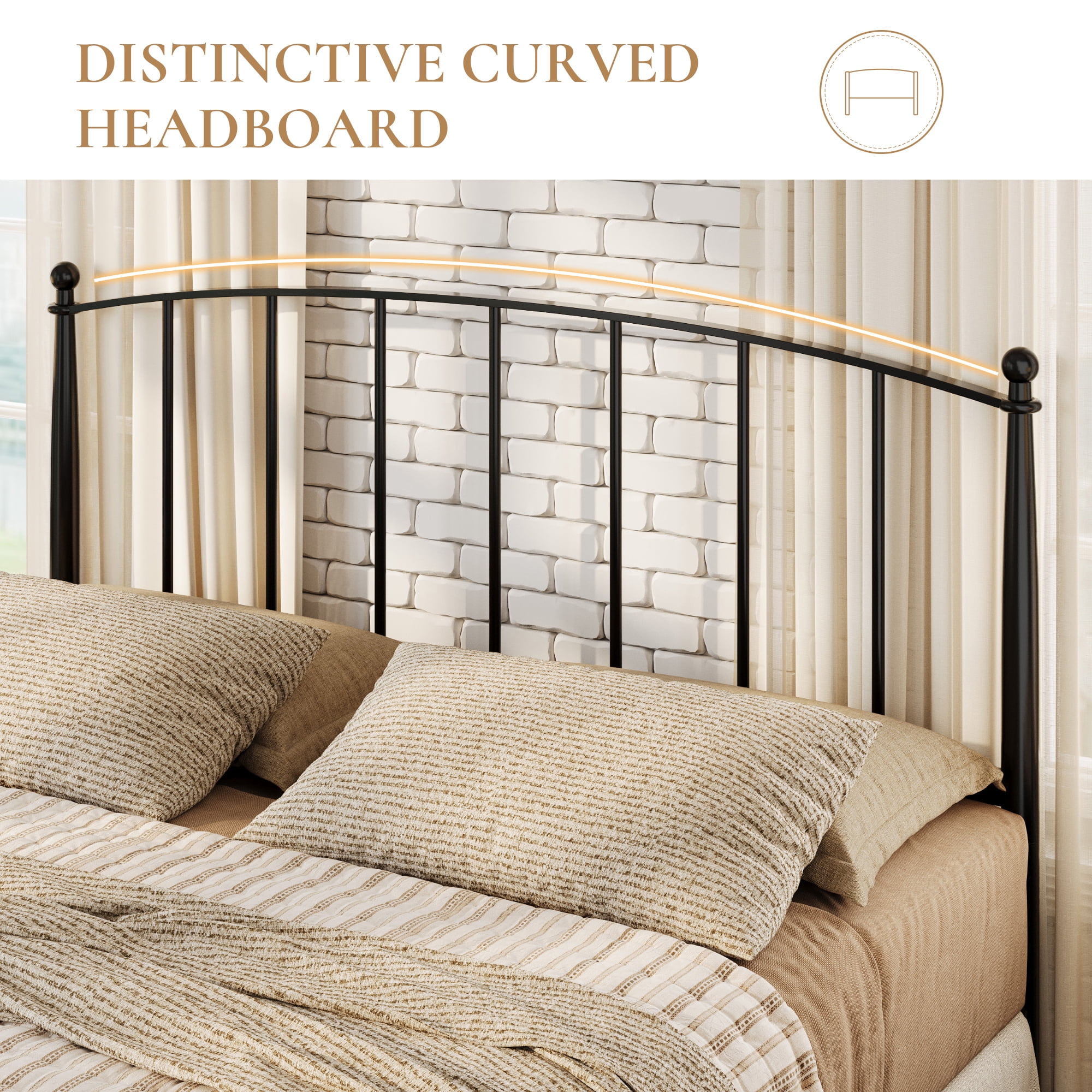 Sha Cerlin Full Size Metal Platform Bed Frame with Victorian Style Iron-Art Headboard and Footboard, Black
