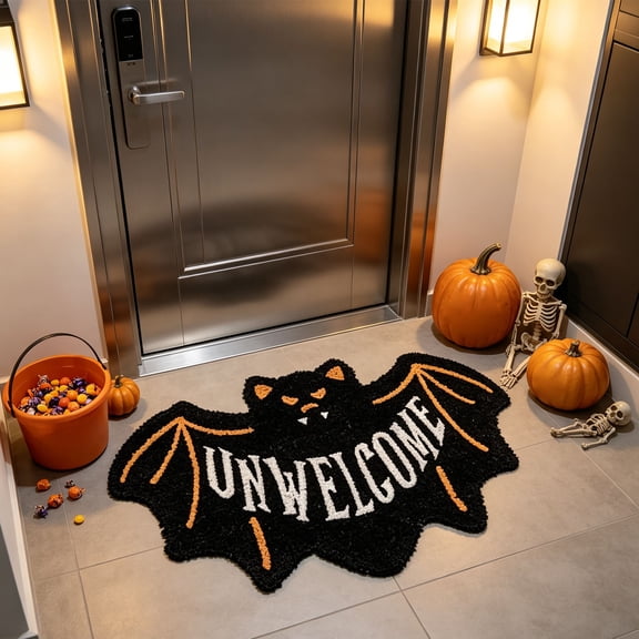 Miwamany Halloween Ghost Coir Doormat 35.5x23.6in, Pumpkin Dog Front Door Mat, Fall Welcome Rug for Outdoor Porch Patio Home Entryway Decoration