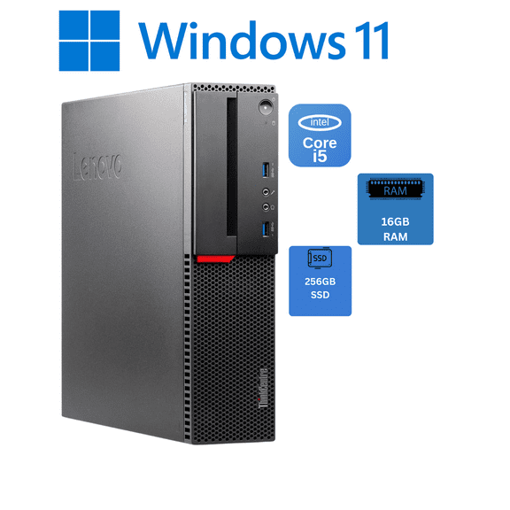 Restored Lenovo ThinkCentre Windows 11 Desktop PC, Intel Core i5-6500, 16GB DDR4 Ram, 256GB SSD, WiFi & Bluetooth, Keyboard & Mouse (Refurbished)