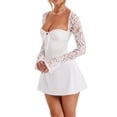 thumbnail image 5 of Argulvti Womens Lace Long Sleeve Dress, Polyester Low Cut Back Tie Mini Dress Tunic Dress Party Wear, 5 of 7