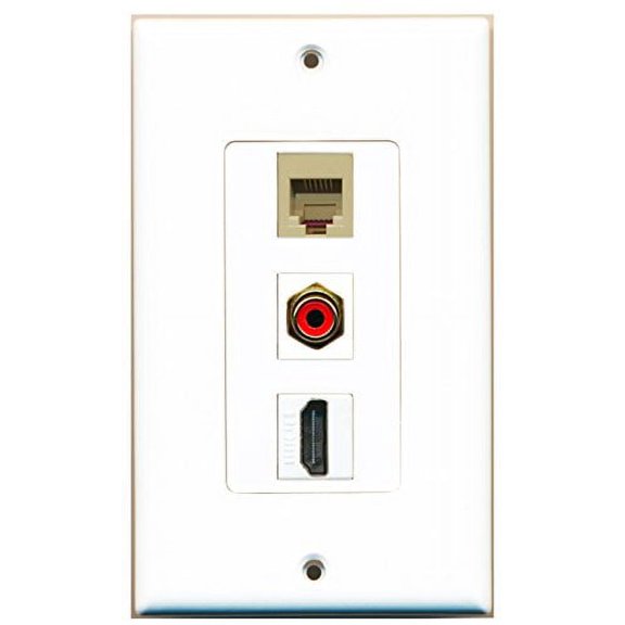 RiteAV - 1 Port HDMI and 1 Port RCA Red and 1 Port Phone RJ11 RJ12 Beige Decorative Wall Plate Decorative