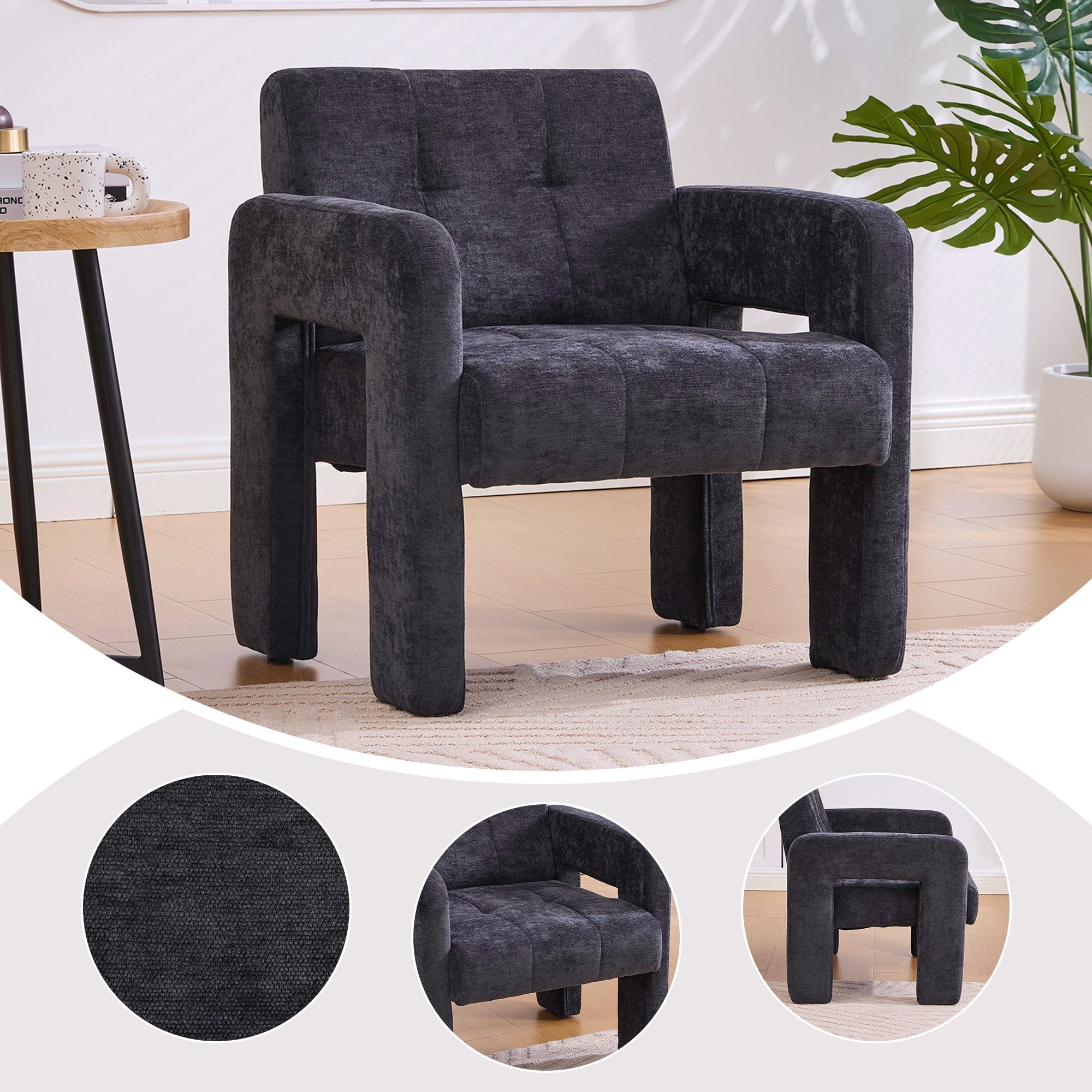 Sailvan Modern Minimalist Single Armchair,Soft Chenille Accent Chair for Living Room,Bedroom & Office,Comfy Nordic Reading Chair Black