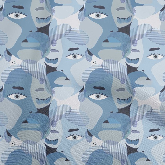 oneOone Velvet Grayish Blue Fabric Abstract Face Craft Projects Decor Fabric Printed By The Yard 58 Inch Wide