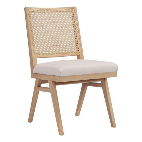 Benjara Isha Cane Side Dining Chair Set of 2- Cushioned Seat- White and Brown