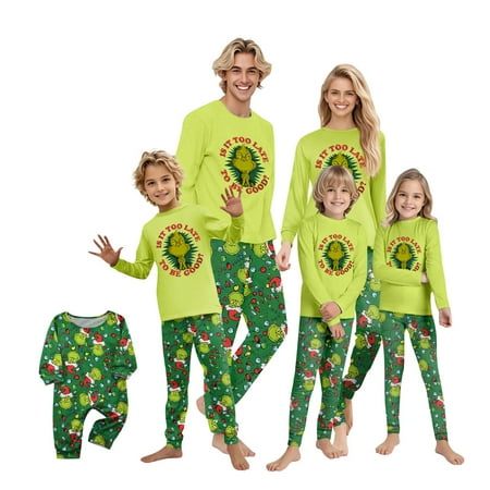 

Family Christmas Pajamas Merry Grinchmas Christmas Pjs Matching Sets Christmas Parent-Child Family Set Homewear Pajamas All-in-One Pajamas Christmas Pjs for Family Baby 12 Months
