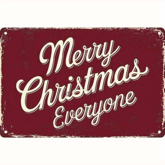 Merry Christmas Everyone Vintage Metal Tin Sign - Rustic Wall Decor for Home, Kitchen, Club, Bar, or Shop - 12 x 8 Inches, Distressed Red & White Design, No Electrical Needed, Kitchen Christmas Sign