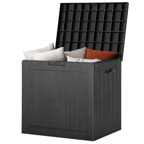 MCQ 31 Gallon Indoor Outdoor Storage Box, Waterproof Deck Box with Lockable Lid for Packages, Garden Tools, Patio Cushions, Black