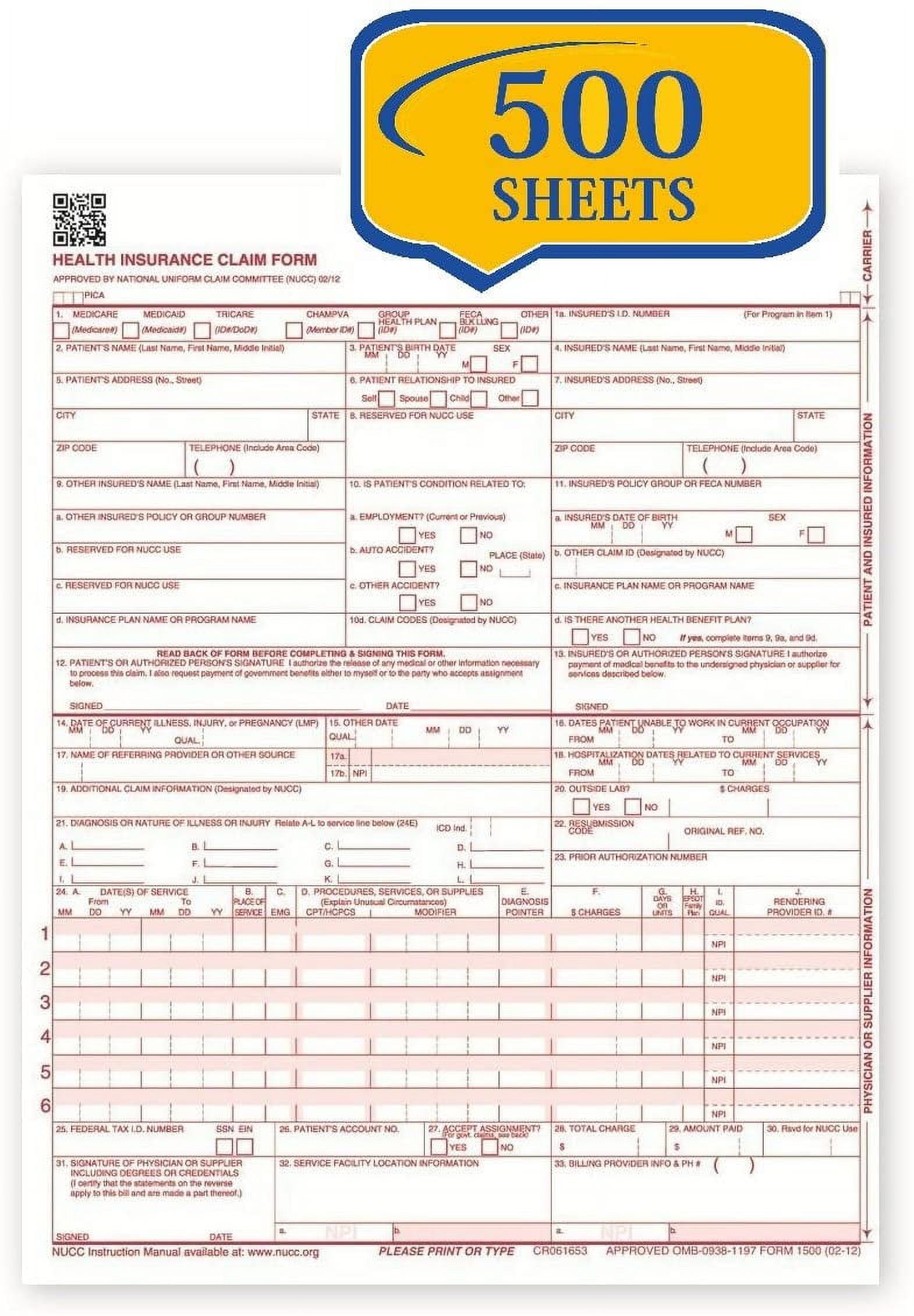 new cms 1500 claim forms - current hcfa 02/2012 version health