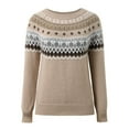 thumbnail image 4 of CCRFTGI Fair Isle Sweaters for Women 2025 Fashion Long Sleeve Knit Sweater Pullover Casual Vintage Sweater Lightweight Crewneck Pullover Top Camel XXL, 4 of 7