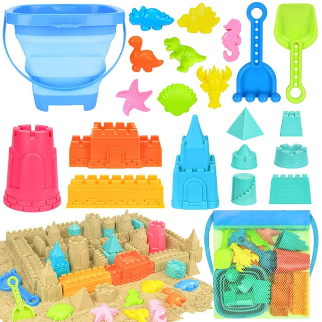 Cubo de arena plegable RACPNEL de Beach Toys con palas para niños de 3 a 10 años