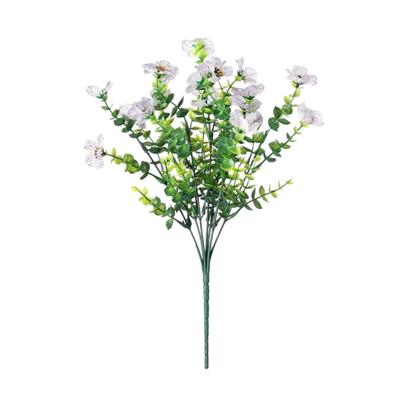 Artificial White Flowers Faux Flower Bouquet with Eucalyptus Leaves, Uv Resistant Fake Floral Stems for Home Decor Wedding Arrangements Bridal Shower Centerpieces, Single Pack