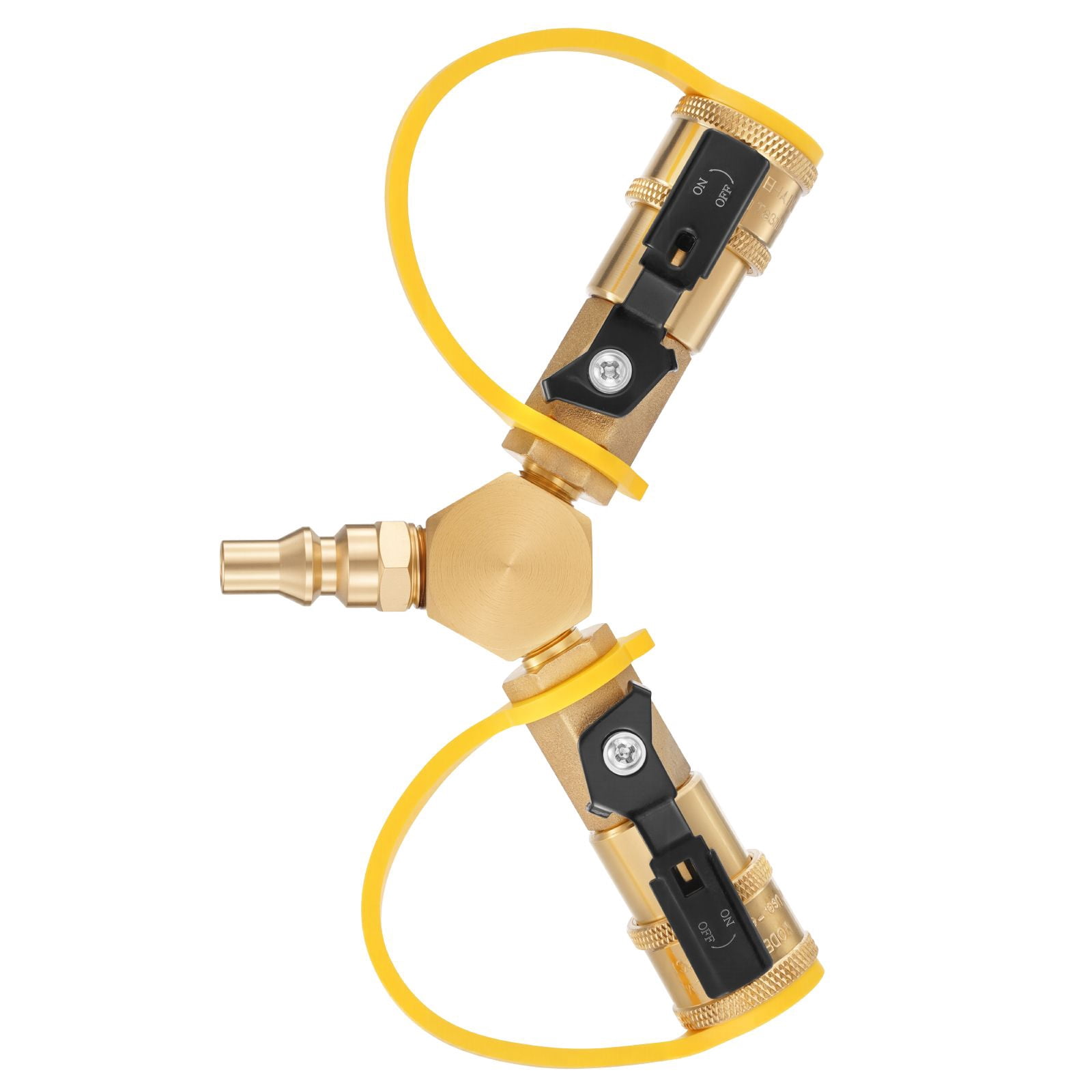 Dranite RV Propane Quick Connect Y Splitter Adapter with Shutoff Valve