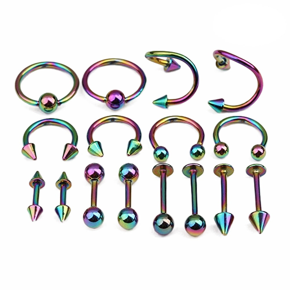 16PCS/Set Piercing Jewellery Surgical Steel Body Spiral Body Spiral Belly Tongue Bar Ring