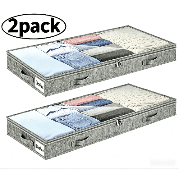 Low Profile Under Bed Storage Drawer – Lightweight Underbed Clothes Storage Container Bins, Shallow Storage Bag for Dorm & Home, with Clear Lids & Water-Resistant Fabric (Multi-Pack)