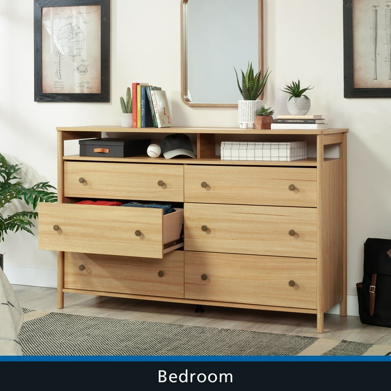 Mainstays Dowel 6 Drawer Dresser, Natural Teak Finish - Walmart.com