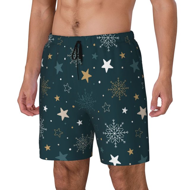 Fotbe Christmas Snowflake Traje de Baño para Hombre – Shorts de Natación de Secado Rápido con Forro y Bolsillos-Large