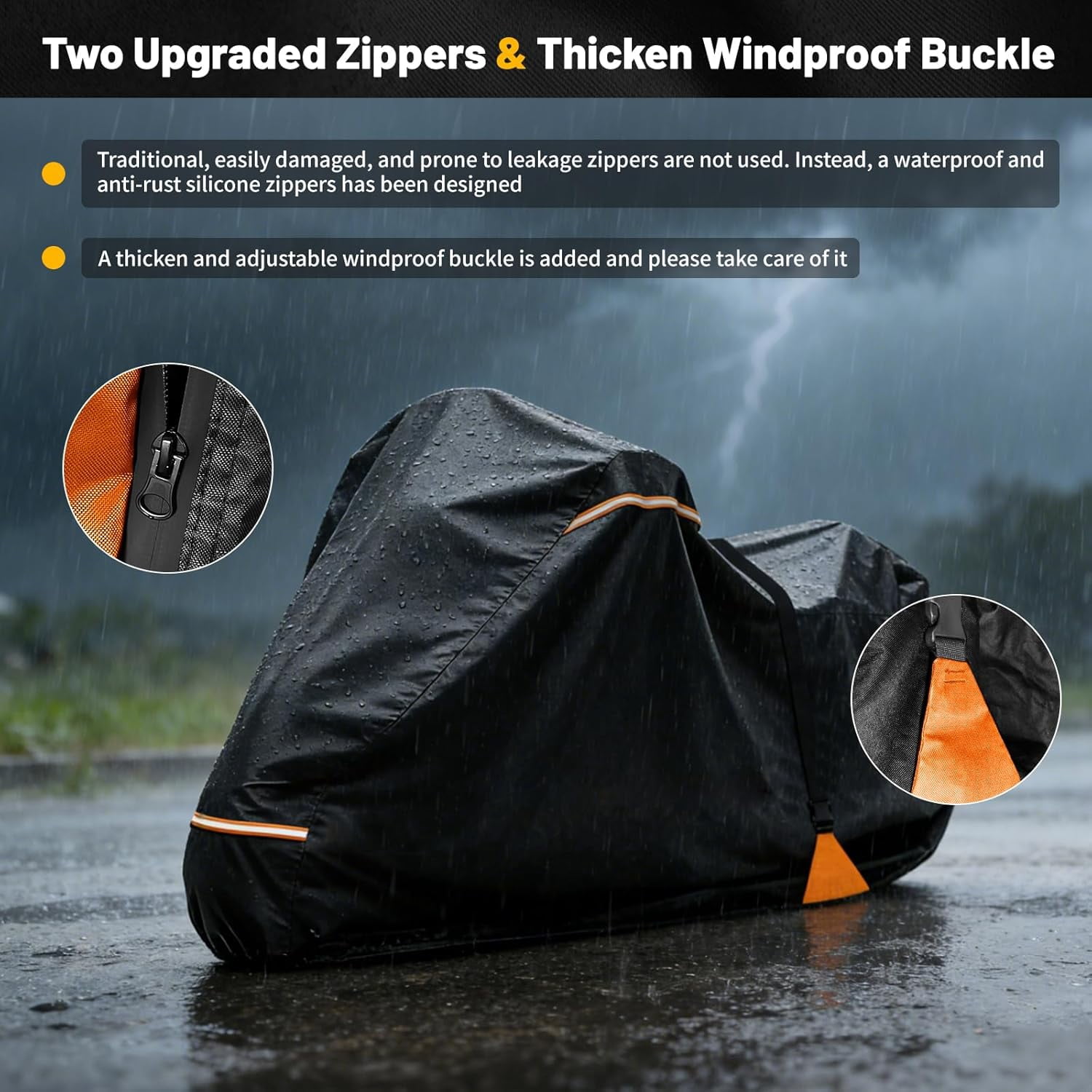 Full Enclosed Motorcycle Cover, 600D Heavy Duty Waterproof Motorcycle Cover 108 Inch, Fits for Harley Honda Yamaha Suzuki Scooter, Dirtbike, Cruiser, Touring Models, Black