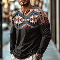 thumbnail image 3 of FGVCTG Mens T-Shirts Color Block Aztec Western Long Sleeve Henley Tops Button Neck Tee Loose Pullover Top for Casual Outings Daily Black M, 3 of 8
