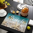thumbnail image 3 of Starfish Placemats Set of 6, Coastal Coral Ocean Turquoise Brown Wooden Placemats for Dining Table, Place Mats for Kitchen Tabletop, Waterproof Wipeable Dining Table Mats Set, 3 of 9