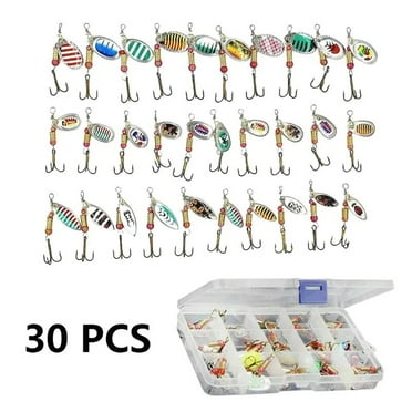 Jercoda 30pcs Fishing Lures Kit with Tackle Box, Colorful Fishing Lure Bass Baits Kit Sharp Hooks Hard Metal Lure Baits Spinner Baits Set for Fishing