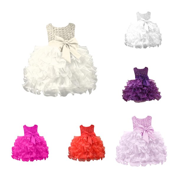 SUXIAN Toddler Summer Dress Solid Mesh Tutu Skirt Gown Bowknot Beaded Lace Flower Wedding Evening Summer Dresses for Girls Gold 0-6 Months