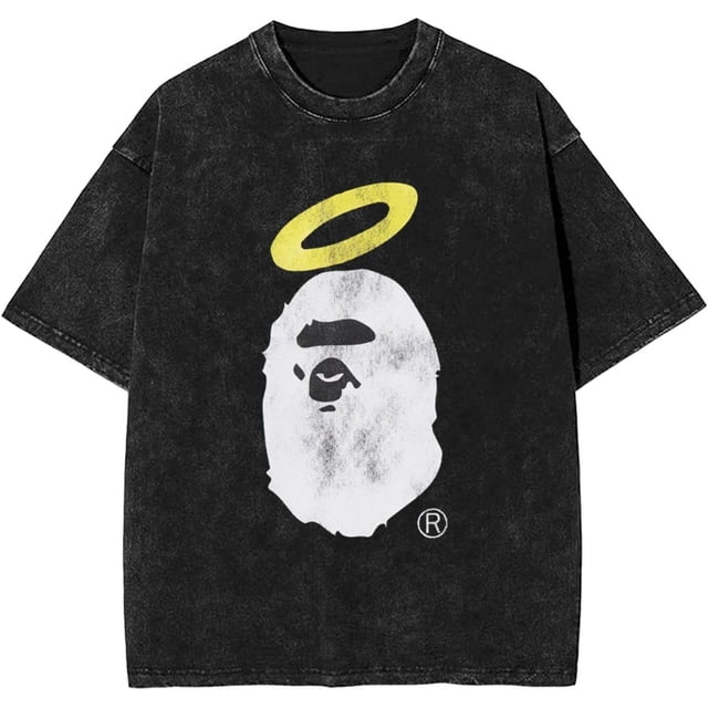 Un T-Shirt à Manches Courtes Cartoon Bathing Ape Yk2 en Pur Coton, Nouveau, pour Hommes et Femmes, Col Ras du Cou, Manteau, Noir