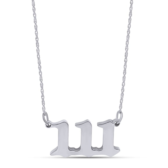 AFFY 14K White Gold over Silver Angel Number Necklace 111 Pendant Necklace