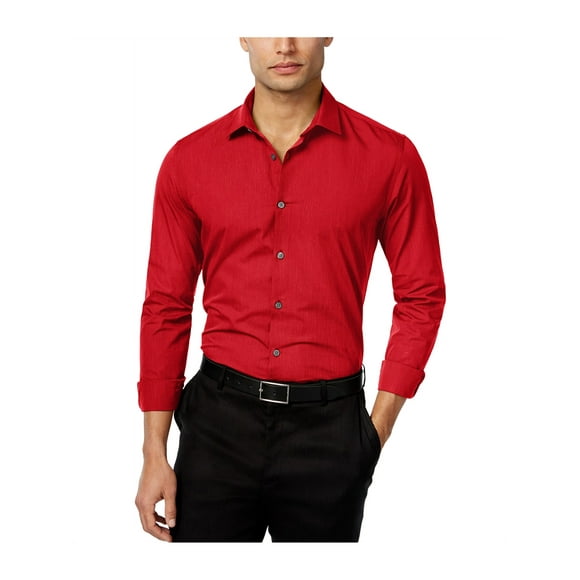 Alfani Mens Pinstripe Button Up Shirt darkruby M