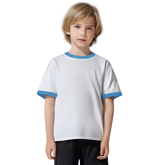 Eltusu Boys Cotton T-shirts, Short Sleeve Crewneck Breathable Pullover Kids Tops Blue Size 10-12 T