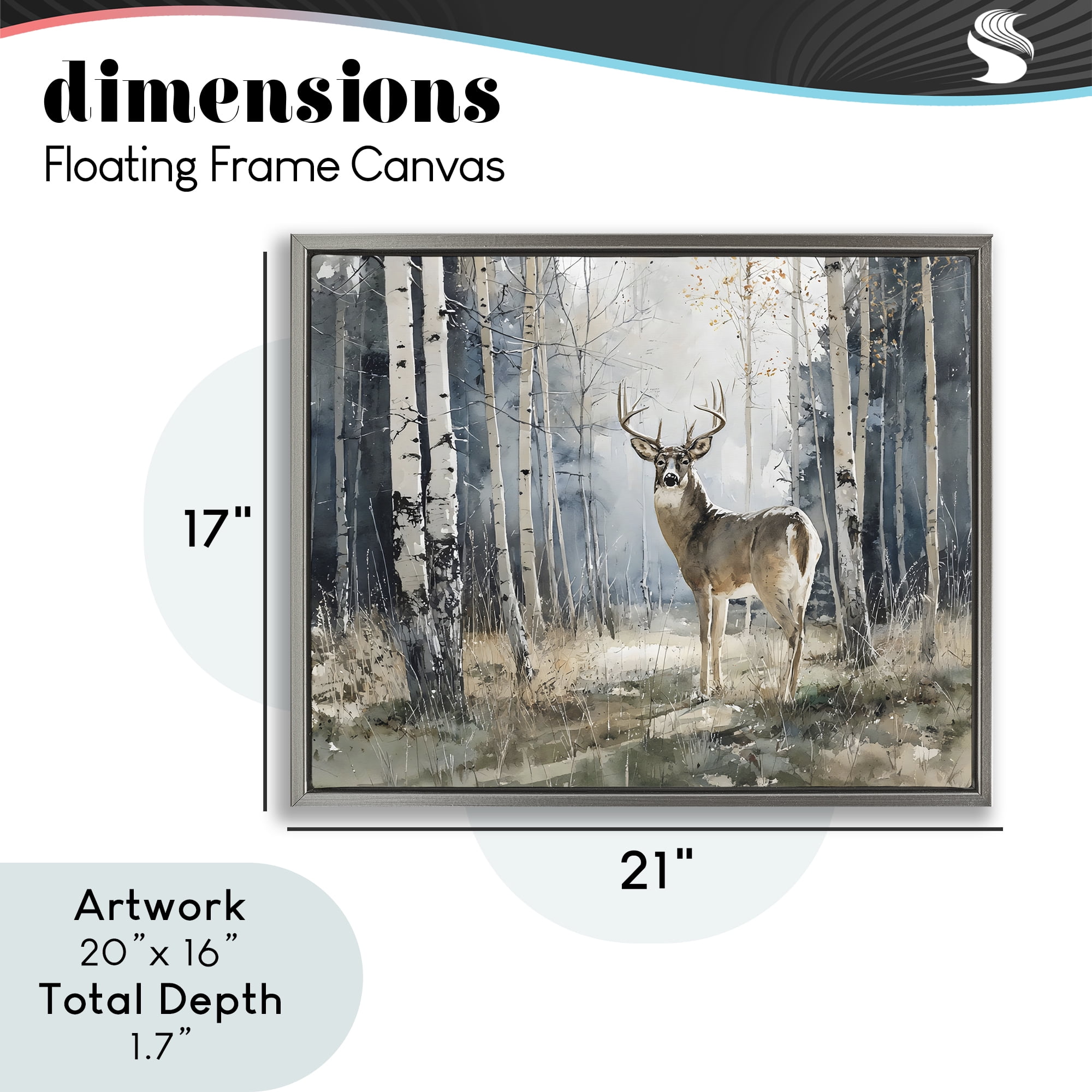 Stupell Industries Lone Stag in Birch Forest Gray Framed Floater Canvas Wall Art, design by Franklyn Gregory
