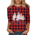 thumbnail image 2 of Puntoco Camiseta de mujer con cuello redondo, manga 3/4 y estampado navideño, jersey de cuello redondo, camiseta de manga larga con cuello redondo, 2 of 5